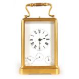 BARWISE, PARIS. A 19TH CENTURY FRENCH GILT BRASS REPEATING CARRIAGE CLOCK WITH CALENDAR AND SECONDS