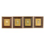 A FRAMED SET OF FOUR MINIATURE PAINTED TABLETS