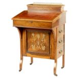 A LATE 19TH CENTURY BOXWOOD STRUNG AND MARQUETRY INLAID ROSEWOOD DAVENPORT