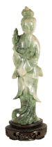 A 19TH/20TH CENTURY CHINESE CARVED RUSSET JADE FIGURE OF A GEISHA