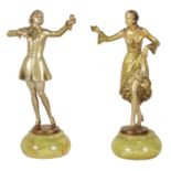 JOSEF LORENZL (1882-1950), A PAIR OF ART DECCO COLD PAINTED BRONZE FIGURES OF DANCERS