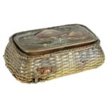 A LATE 19TH CENTURY JAPANESE MEIJI MIXED METAL INK STAND FORMED AS A FISHING BASKET