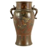 A JAPANESE MEIJI PERIOD BRONZE AND MIXED METAL VASE
