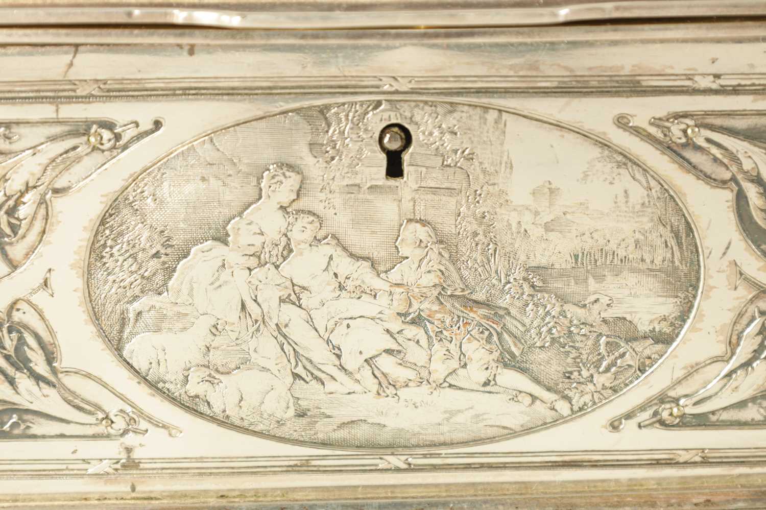 A LATE 19TH CENTURY SILVER PLATED JEWELLERY CASKET DEPICTING MOZART - Image 4 of 16