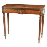 A LATE REGENCY FIGURED MAHOGANY FOLD OVER TEA TABLE IN THE MANNER OF GILLOWS