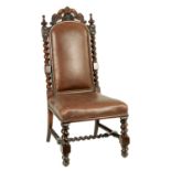 A 19TH CENTURY ROSEWOOD LEATHER UPHOLSTERED SIDE CHAIR