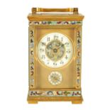 A LATE 19TH CENTURY FRENCH CHAMPLEVE ENAMEL CARRIAGE CLOCK