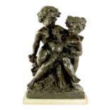 A LARGE 19TH CENTURY PATINATED BRONZE SCULPTURE IN THE MANNER OF CLODION