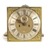 JEREMIAH HARBLEY, NORWICH. AN EARLY 18TH CENTURY 12” BRASS DIAL LONGCASE CLOCK MOVEMENT