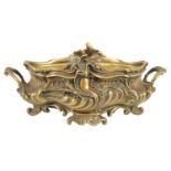 A 19TH CENTURY CAST BRASS FRENCH ROCOCO JARDINIERE AND LINER