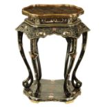 A 19TH CENTURY CHINESE LACQUERED AND CHINOISERIE JARDINIERE STAND
