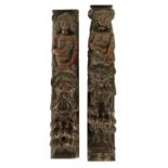 A PAIR OF EARLY CARVED OAK PILASTERS