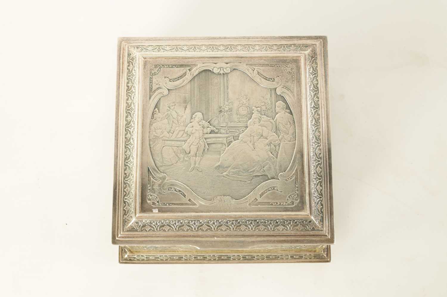 A LATE 19TH CENTURY SILVER PLATED JEWELLERY CASKET DEPICTING MOZART - Image 5 of 16