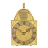 AN 18TH CENTURY BRASS LANTERN CLOCK WITH LATER MOVEMENT