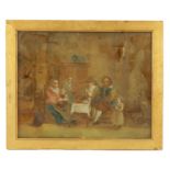 AN 18TH CENTURY REVERSE PAINTED INTERIOR SCENE