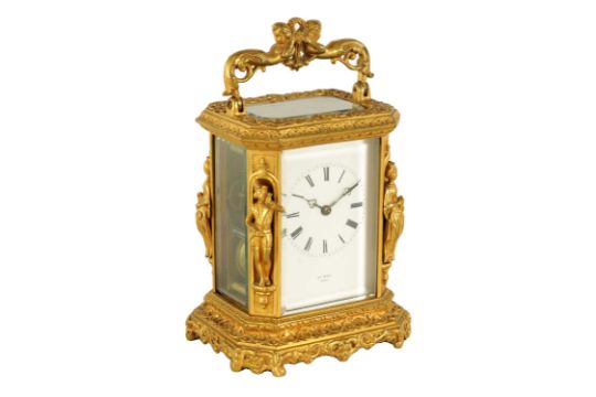 HENRY MARC, PARIS. A MID 19TH CENTURY GILT BRASS FIGURAL CARRIAGE CLOCK - Image 1 of 12