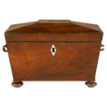 A LATE REGENCY FIGURED MAHOGANY TEA CADDY