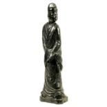 A 20TH CENTURY CARVED GREEN MARBLE STANDING FIGURE OF WENCHANG