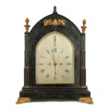 J. TEARE, LONDON. A LATE 19TH CENTURY GOTHIC EBONISED DOUBLE FUSEE EIGHT BELL QUARTER CHIMING BRACKE