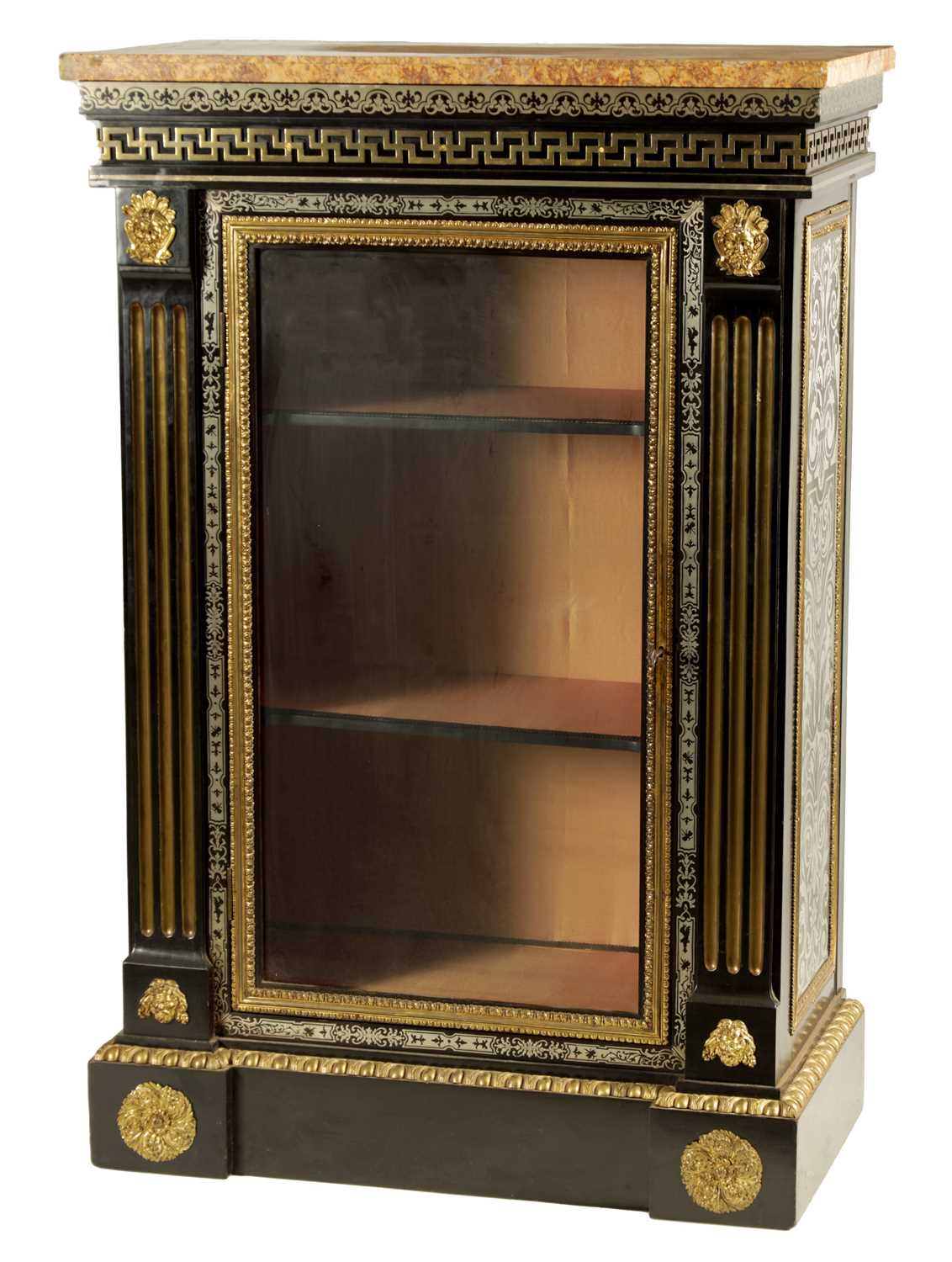 A 19TH CENTURY FRENCH EBONISED BOULLE AND ORMOLU MOUNTED DISPLAY CABINET