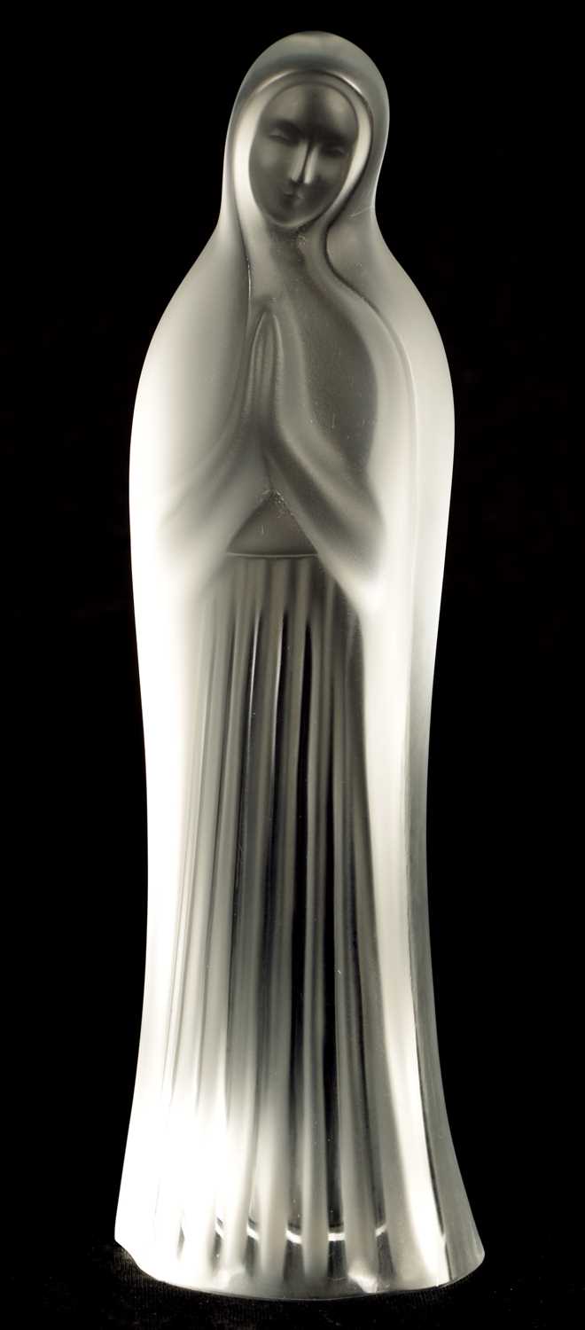 A LALIQUE 'VIRGIN MARY WITH HANDS TOGETHER' FROSTED GLASS FIGURINE