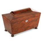 A LATE REGENCY MAHOGANY SARCOPHAGUS TEA CADDY