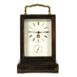 A 19TH CENTURY FRENCH EBONISED CARRIAGE CLOCK WITH MOONPHASE