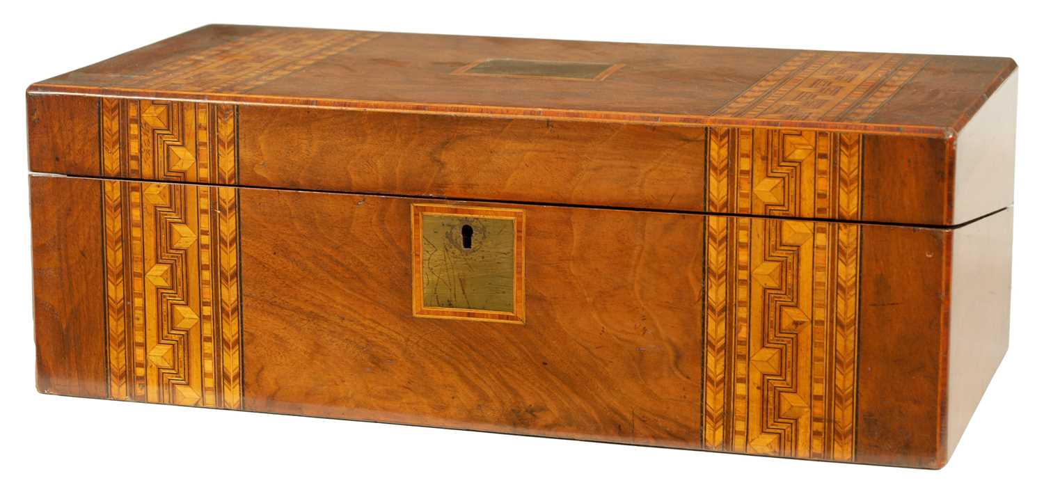 A 19TH CENTURY INLAID WALNUT WRITING BOX