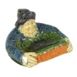 A 19TH CENTURY FRENCH MAJOLICA POLYCHROME PIN TRAY MODELLED AS A FISHERMAN