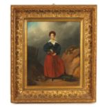 A 19TH CENTURY OIL ON CANVAS. FULL LENGTH PORTRAIT OF A YOUNG SCOTTISH LADY