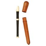A 19TH CENTURY ROSEWOOD AND MARINE IVORY BIRD FLAGEOLET IN ORIGINAL TURNED CASE BY C.D. WELLS