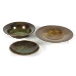 A GROUP OF THREE ART DECO JUSTIN ANDERSEN, DENMARK PATINATED BRONZE DISHES