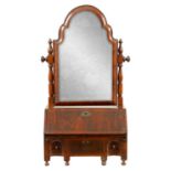 A WILLIAM AND MARY HERRING-BANDED FIGURED WALNUT TOILET MIRROR/BUREAU