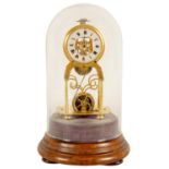 A RARE 19TH CENTURY MINIATURE ENGLISH GILT BRASS SKELETON CLOCK