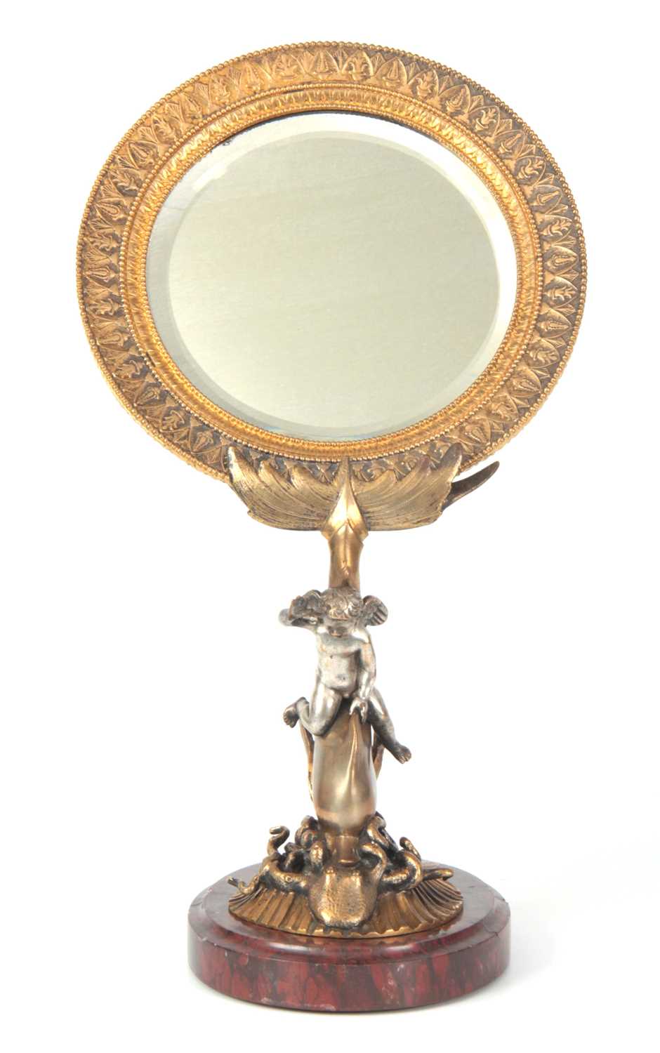 A LATE 19TH CENTURY FRENCH GILT BRONZE DRESSING TABLE MIRROR