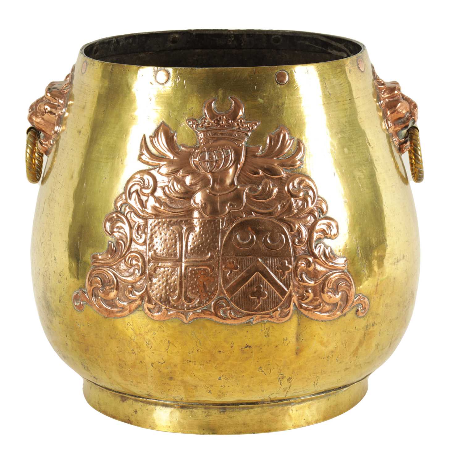 A 19TH CENTURY REGENCY STYLE BRASS AND COPPER LOG BIN