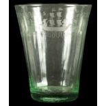 AN 18TH CENTURY ETCHED GREEN GLASS NAVAL VASE