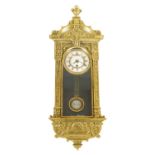 A 19TH CENTURY MINIATURE BRASS AND EBONISED VIENNA STYLE WALL CLOCK