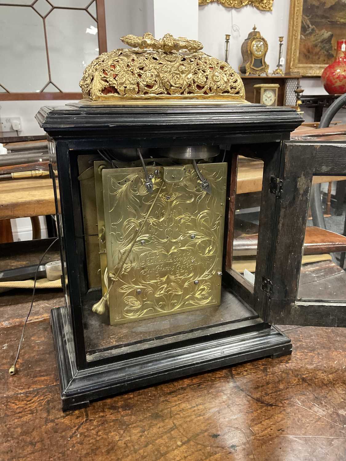 EDMUND APPLY, AT CHARING CROSS. A WILLIAM AND MARY EBONY VENEERED GILT BRASS MOUNTED BASKET TOP BRAC - Image 17 of 18