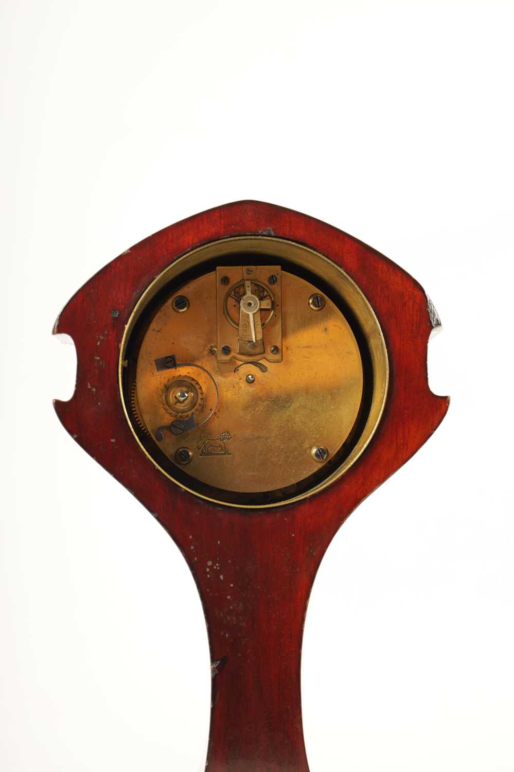 AN EDWARDIAN ART NOUVEAU STYLE BOXWOOD STRUNG AND MAHOGANY INLAID MANTEL CLOCK - Image 9 of 10