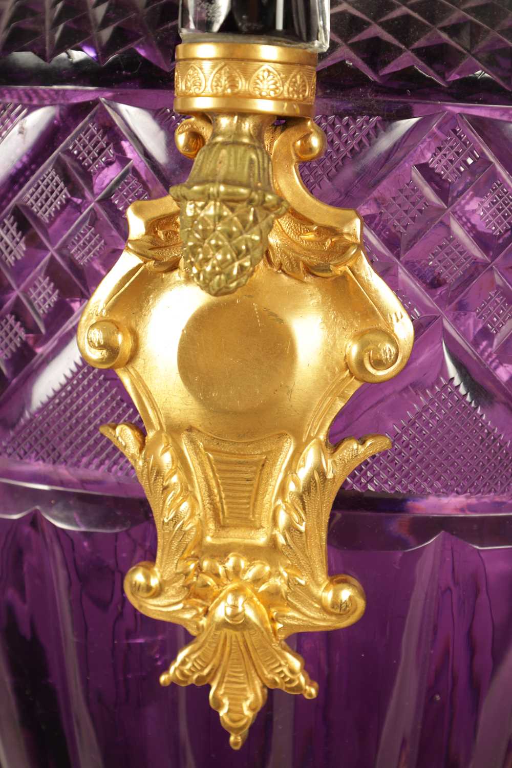 A LARGE PAIR OF LATE 19TH/EARLY 20TH CENTURY RUSSIAN ORMOLU MOUNTED AMETHYST CUT-GLASS - Image 7 of 14