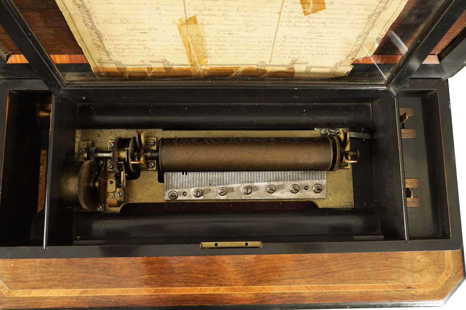 A LATE 19TH CENTURY SWISS SIX CYLINDER INTERCHANGEABLE TABLE MUSIC BOX TITLED 36AIRS MANDOLINE - FAB - Image 6 of 10