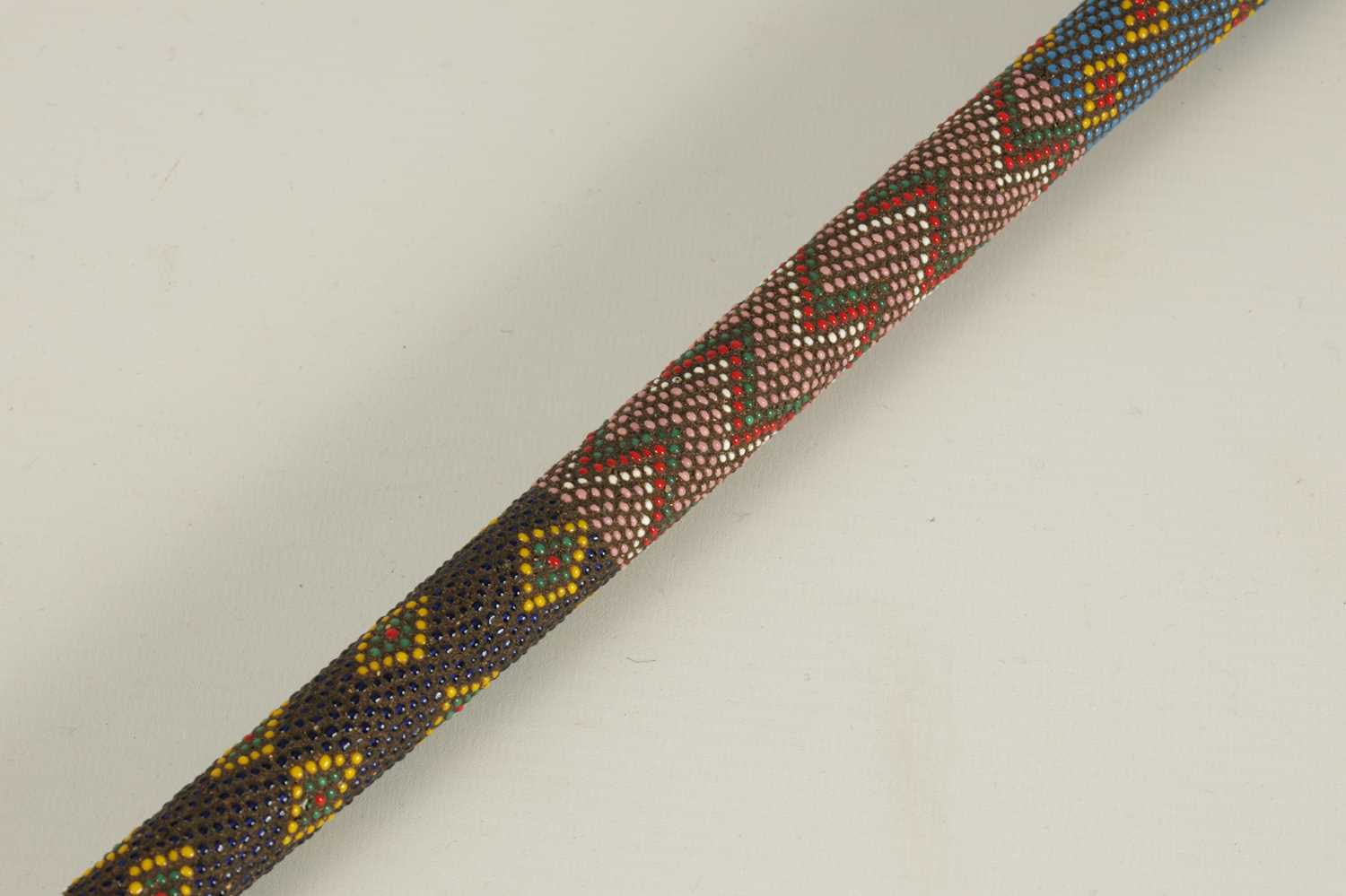 A LATE 19TH CENTURY ZULU COLOURED BEADWORK WALKING CANE - Image 3 of 10
