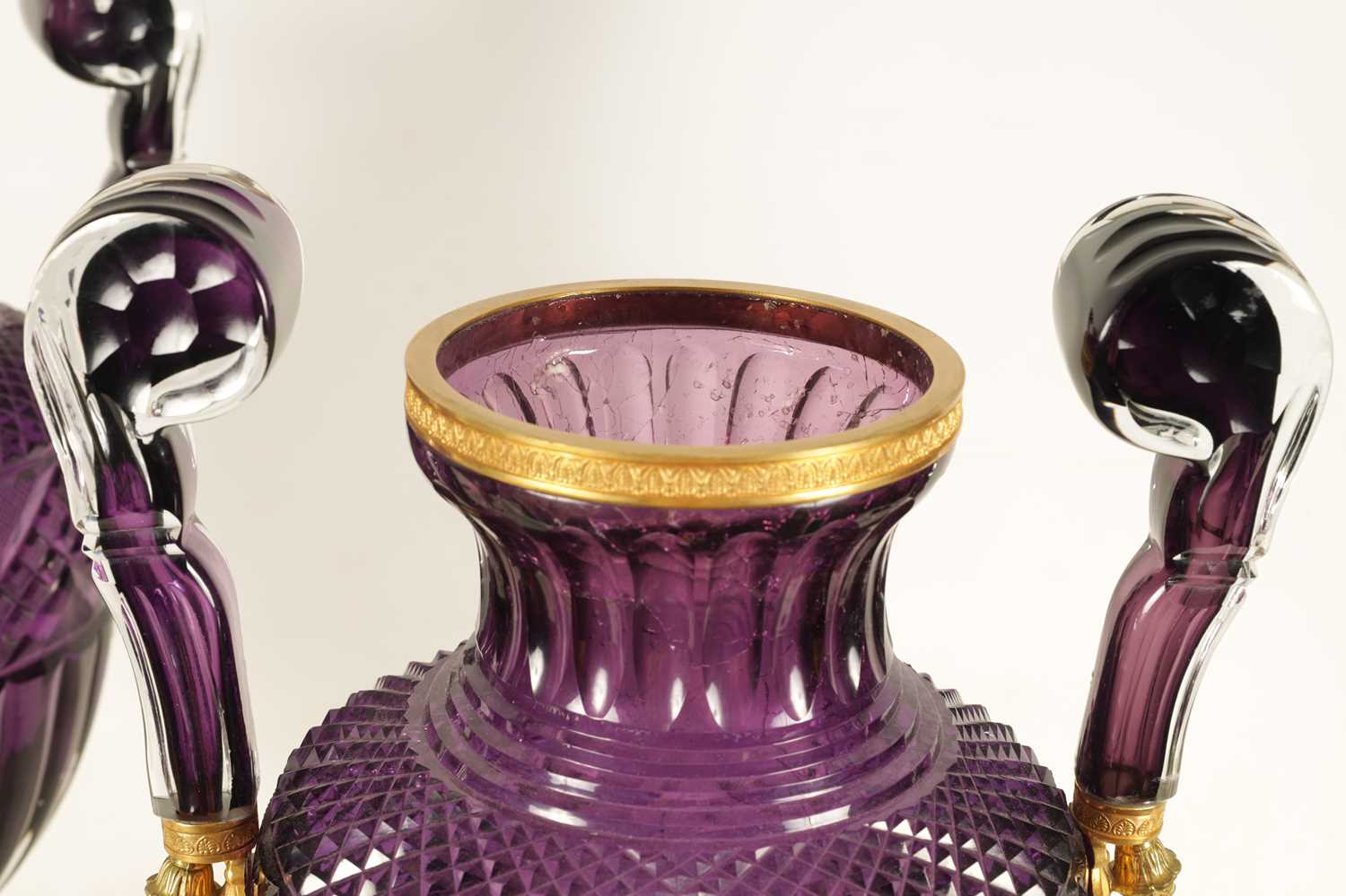 A LARGE PAIR OF LATE 19TH/EARLY 20TH CENTURY RUSSIAN ORMOLU MOUNTED AMETHYST CUT-GLASS - Image 3 of 14