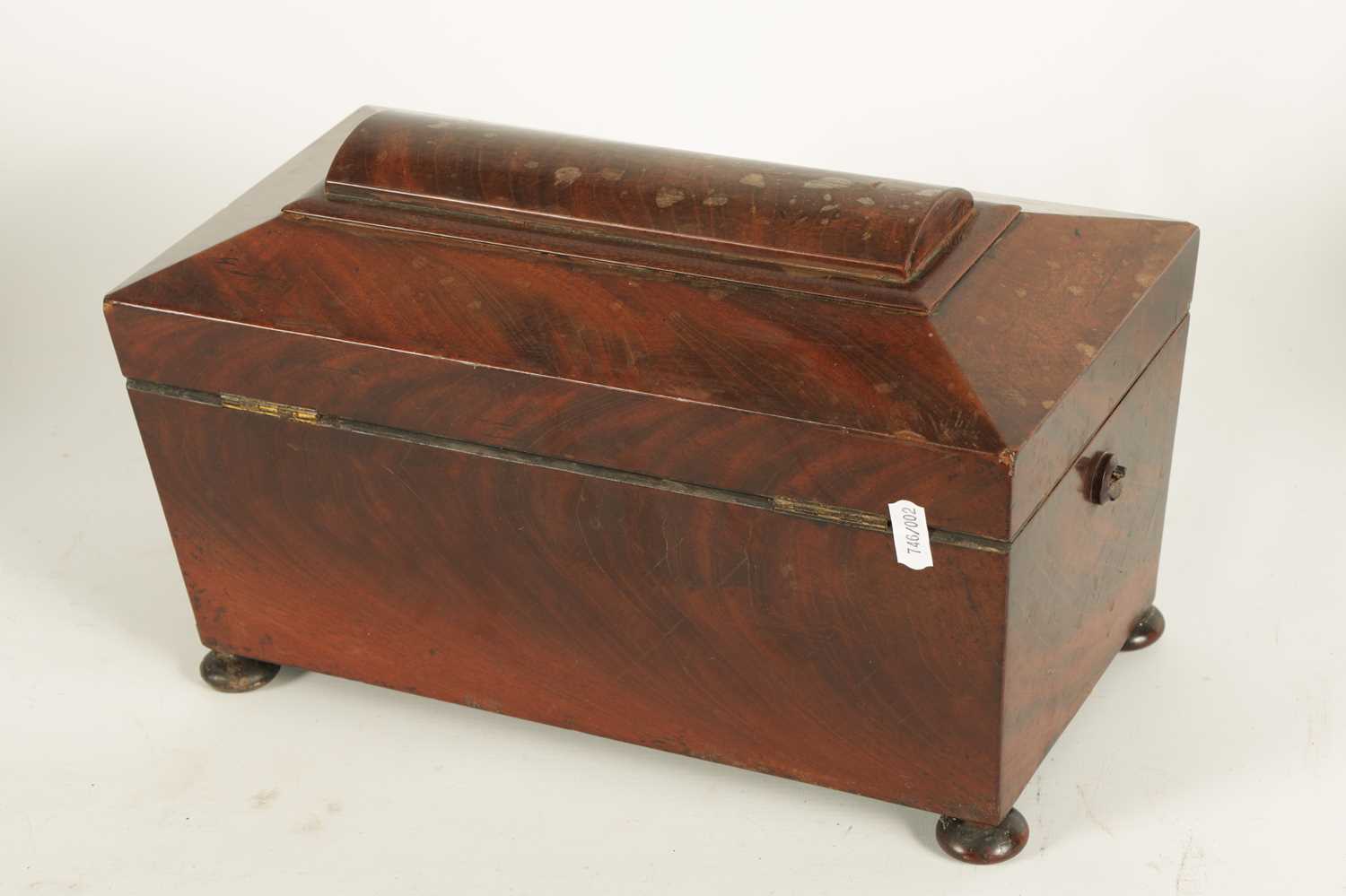 A LATE REGENCY MAHOGANY SARCOPHAGUS TEA CADDY OF LARGE SIZE - Image 4 of 5