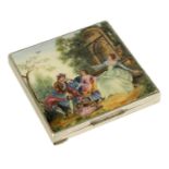 AN ASPREY, LONDON SILVER AND ENAMEL SQUARE POWDER COMPACT