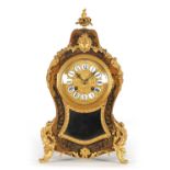 A LATE 19TH CENTURY FRENCH EBONISED AND BOULLWORK MANTEL CLOCK