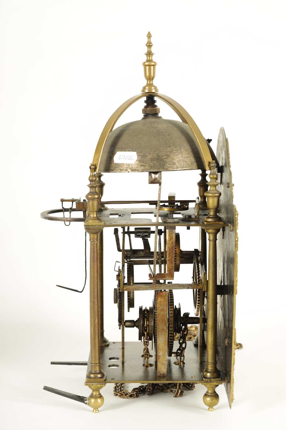 SAMUEL GUY, LONDON. AN EARLY 18TH CENTURY BRASS LANTERN CLOCK - Image 2 of 7