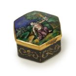 AN 18TH CENTURY FRENCH LIMOGES ENAMEL HEXAGONAL PATCH BOX