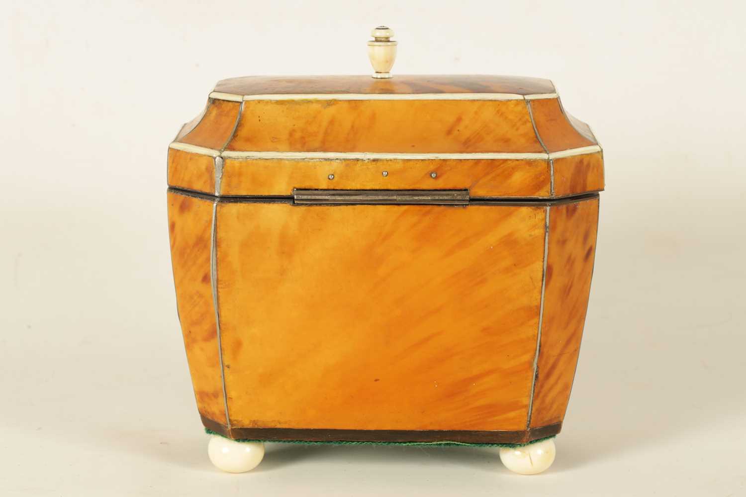 A REGENCY TORTOISESHELL AND IVORY BANDED SARCOPHAGUS TEA CADDY - Image 7 of 10